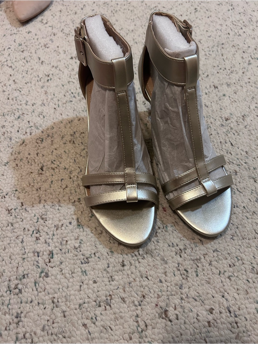 Metallic Gold T-Strap Women's heels